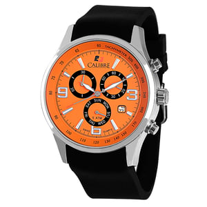 Calibre Men's Mauler Swiss Made Movement Watch Black Silicone Strap Orange Dial