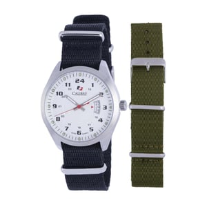 Calibre Men's Trooper Swiss Made Movement Watch Black Canvas Strap White Dial