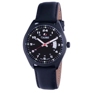 Calibre Men's Trooper Swiss Made Movement Watch Black Leather Calfskin Strap Black Dial