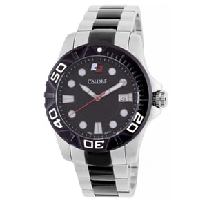 Calibre Men's Akron Swiss Made Movement Watch Two Tone Stainless Steel Strap Black Dial
