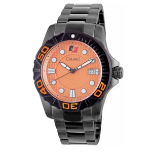 Calibre Men's Akron Swiss Made Movement Watch Black Stainless Steel Strap Orange Dial