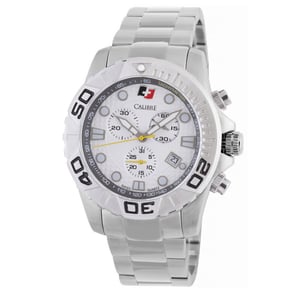 Calibre Men's Akron Swiss Made Movement Watch Silver Stainless Steel Strap White Dial