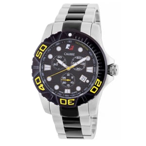 Calibre Men's Akron Swiss Made Movement Watch Two Tone Stainless Steel Strap Black Dial