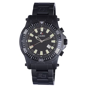 Calibre Men's Hawk Date Swiss Made Movement Watch Black Stainless Steel Strap Black Dial