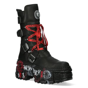 New Rock Mid Calf Punk läderstövlar-WALL028B-C1