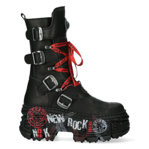New Rock Mid Calf Punk läderstövlar-WALL028B-C1