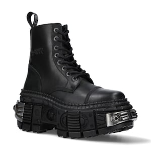 New Rock metalen zwarte leren laarzen-WALL083C-S4