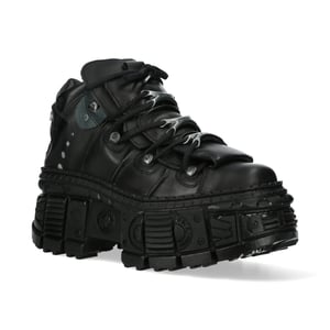 New Rock metalen enkel zwarte leren laarzen-WALL106-S12