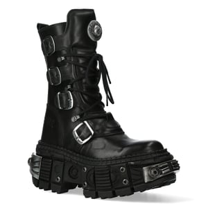 New Rock svarta mid calf läder gothstövlar-WALL1473-S11