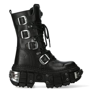 New Rock svarta mid calf läder gothstövlar-WALL1473-S11