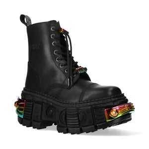 New Rock - Svarta läderstövlar med plattform - WALL83CCT-S8