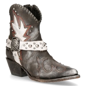 New Rock Grey Leather Pointed Cowboy Boots- WSTM004-S2