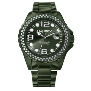 Haurex Italy Women's XK374DVV Ink Stones Green Aluminum Crystal Date Watch