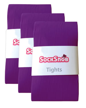 3 par flerpack damfärgade ogenomskinliga 80 denier-strumpbyxor | Sock Snob | Plain Block Colour-strumpbyxor - Imperial Purple