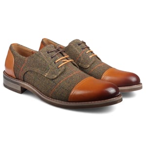 Justin Reess Heren Bruine Leren Tweed Oxford Schoenen - Theon