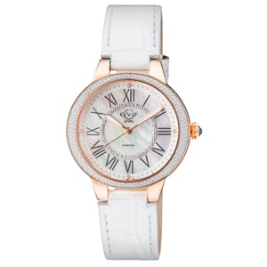 GV2 Astor II Womens MOP Dial Swiss Diamond White Leather Watch