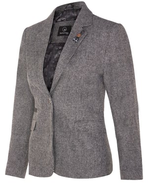 Dam Tweed 1920-tal Fiskbensmönstrad Grå Blazer