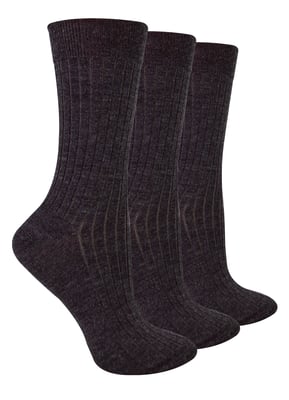 3 Pairs Ladies Original Merino Wool Socks | Steven | Breathable Thick Warm Boot Socks - Dark Grey