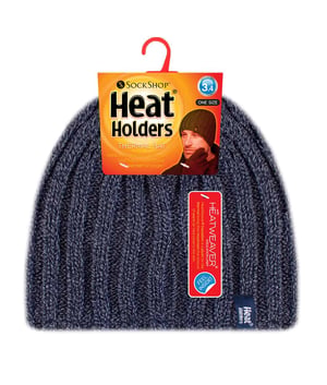 Heat Holders - Mens Fleece lined Ribbed Winter Hat
