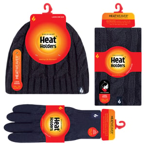 Heat Holders - Womens Thermal Winter Fleece Hat, Neck Warmer and Converter Gloves set - Navy