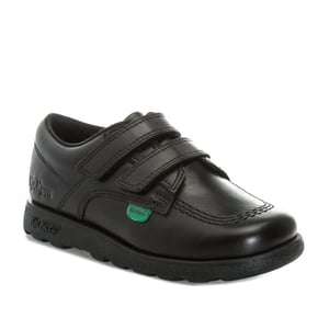 Boy's Kickers Childrens Fragma Lo Strap Leather Shoes in Black