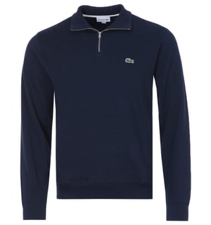 Men's Lacoste Zippered Stand-Up Collar Cotton Sweatshirt in Navy