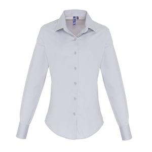Premier Dames/dames Stretch Fit Poplin Blouse met lange mouwen (Zilver)