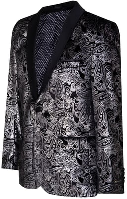 Herr Klassisk Silver Paisley Svart Sammet Smoking Dinner Jacka Skräddarsydd Blazer