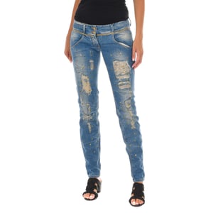 Long Denim Pants worn and torn effect 10DB50128 woman
