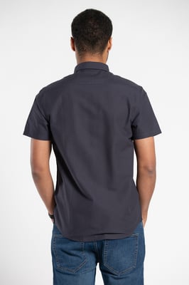 Navy Cotton Short Sleeved Button-Up Oxford Shirt