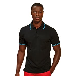 Asquith & Fox Mens Classic Fit Tipped Polo Shirt (Black/ Turquoise)