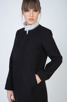 Black Winter Coat in Woven Fabric