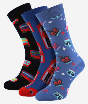 Novelty UK Themed Socks | Happy Socks | Crew London Patterned Socks - UK