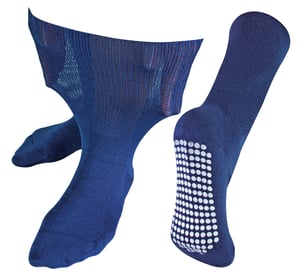 Extra Wide Oedema Socks with Non Slip Grips | Dr.Socks | Mens & Ladies | Bamboo Slipper Socks with Grippers for Swollen Legs Ankles & Feet - Navy