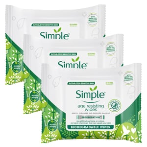 Simple Regeneration Age-Resisting Cleansing Wipes with Green Tea Goodness, 3Pack
