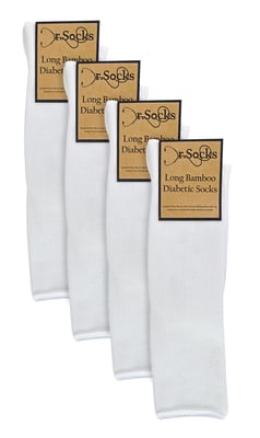 Mens Knee High Diabetic Socks | Dr.Socks | Extra Wide Loose Long Bamboo Socks for Swollen Legs - White