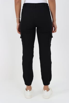 Womens Side Elastic Waist Self Cuffed Jeans in Black