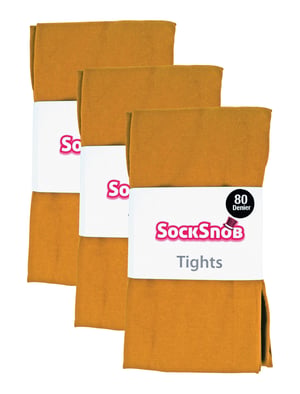 3 par flerpack damfärgade ogenomskinliga 80 denier-strumpbyxor | Sock Snob | Plain Block Colour-strumpbyxor - Senap