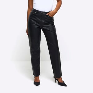 River Island Womens Straight Trousers Petite Black Faux Leather