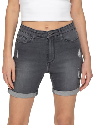 Enzo | Womens Ripped Denim Shorts - Grey