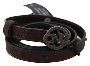 Costume National Women's Brown Skinny Leather Round Logo Buckle Belt
