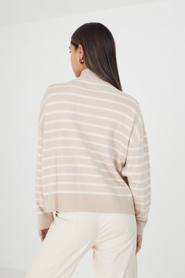 Stone 'Jottie' Striped 1/2 Zip Knitted Jumper