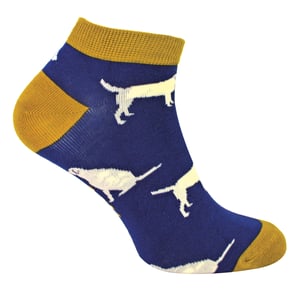 Mens Bamboo Trainer Socks | Mr Heron | Animal Themed Breathable Low Cut Sneaker Socks - Labrador (Navy)