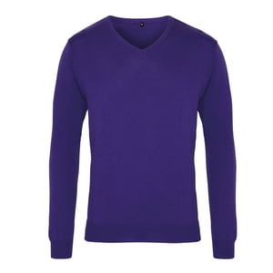 Premier Mens Knitted Cotton Acrylic V Neck Sweatshirt (Purple)