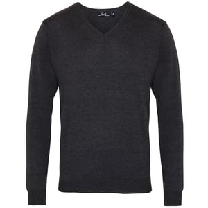 Premier Mens V-Neck Knitted Sweater (Charcoal)