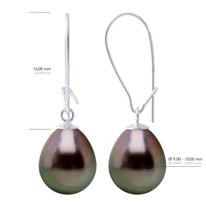 Oorbellen Echte Gecultiveerde Tahiti Parel Peper 9-10 mm