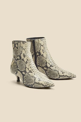 Snake Print Leather Kitten Heel Ankle Boots
