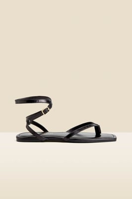 Black Leather Minimal Strap Leather Sandals