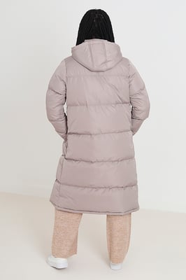 Maxi Length Padded Jacket With Fixed Hood