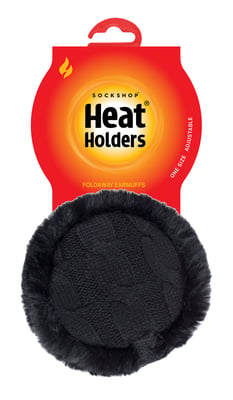 Heat Holders - Ladies Winter Warm Knitted Ear Muffs | Faux Fur | Cold Weather - Black